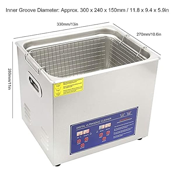 10L ultrasone reiniger, NICETOW met timerverwarmer 304 roestvrij staal industriële apparatuur binnenmaat 11,8 x 9,4 x 5,9 inch ultrasone sieradenreiniger voor thuiszaken